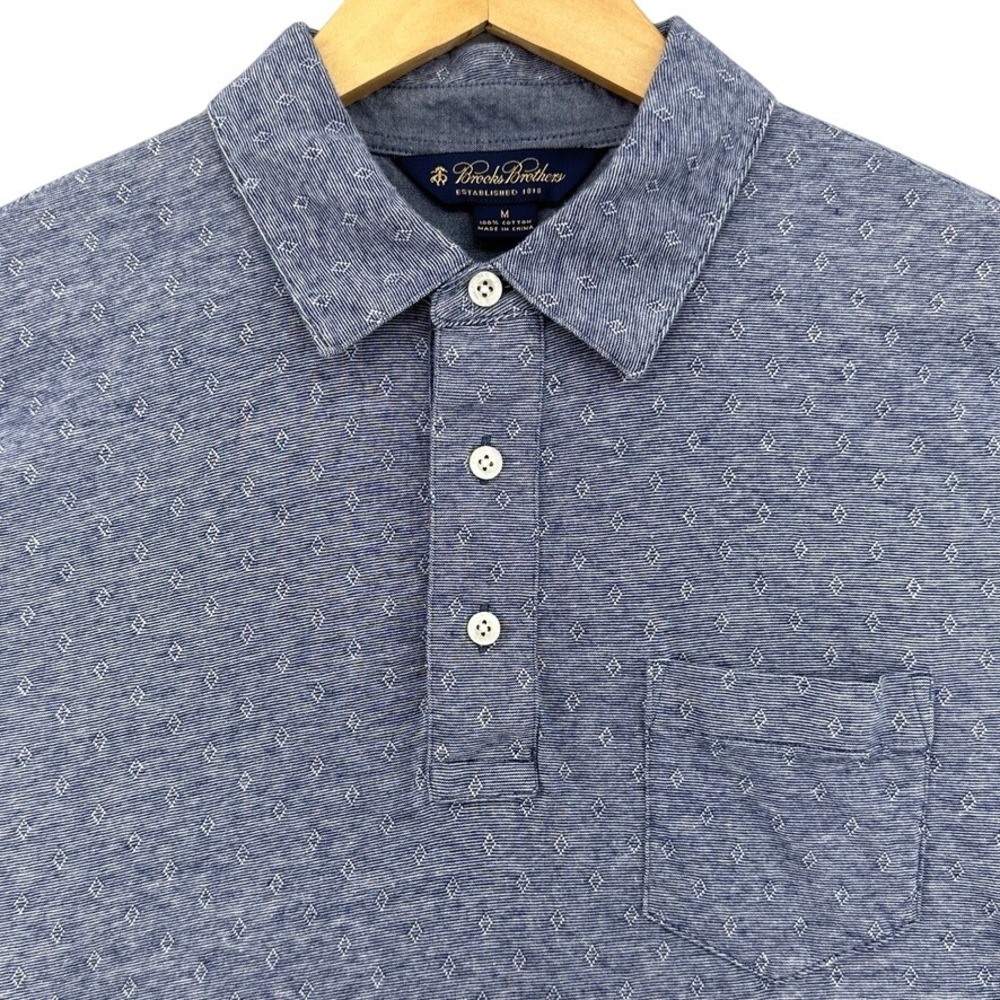 Brooks Brothers‎ Blue Diamond Geometric Cotton Short Sleeve Polo Shirt SZ M Golf